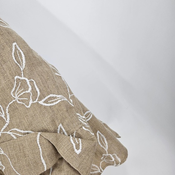 Caroline Rose Cardigan Brown Linen Floral Embroidered Collared Open Front Size L - Picture 3 of 5